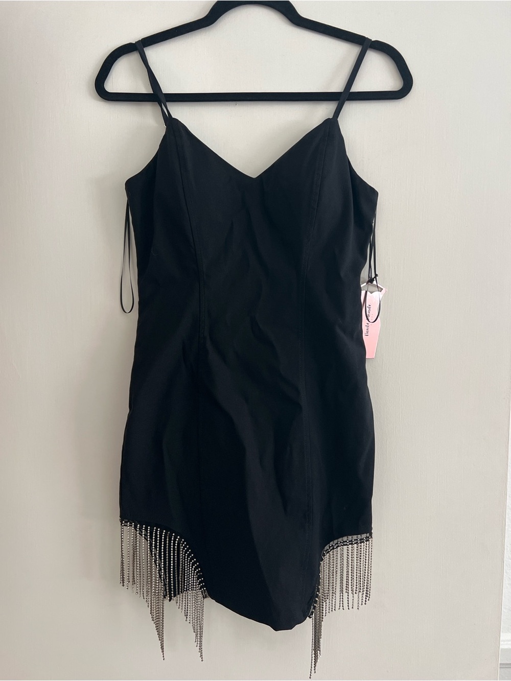 Haute Monde Black Fringe Chain Mini Dress